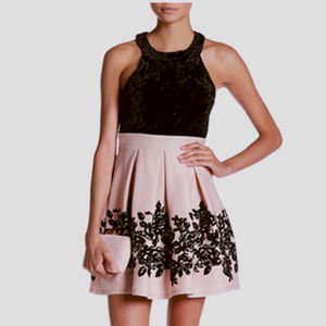 TRIXXI Flocked Velvet Floral Embroidered Dress SMA